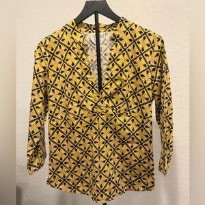 Talbots Small Stretch Geometric Print Blouse – Yellow/Black Pattern